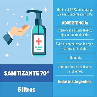 SANITIZANTE 5Lts ALCOHOL ETILICO 70%
